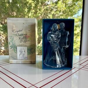 Vintage Cristal d’Arques Crystal Wedding Cake Topper Bride Groom Boxed